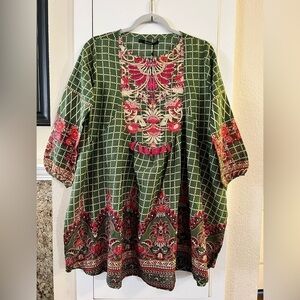 Khaadi Womens Green Check Embroidered Floral Kurta Blouse Size 10